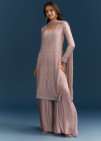 Dusty Pink Sharara Suit With Sequins Work And Dupatta