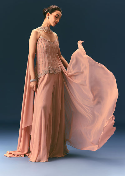 Dusty Pink Hand Embroidered Sharara Suit With Choker Dupatta