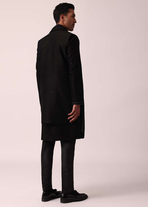 Elegant Black Cotton Silk Kurta Set With Dupatta
