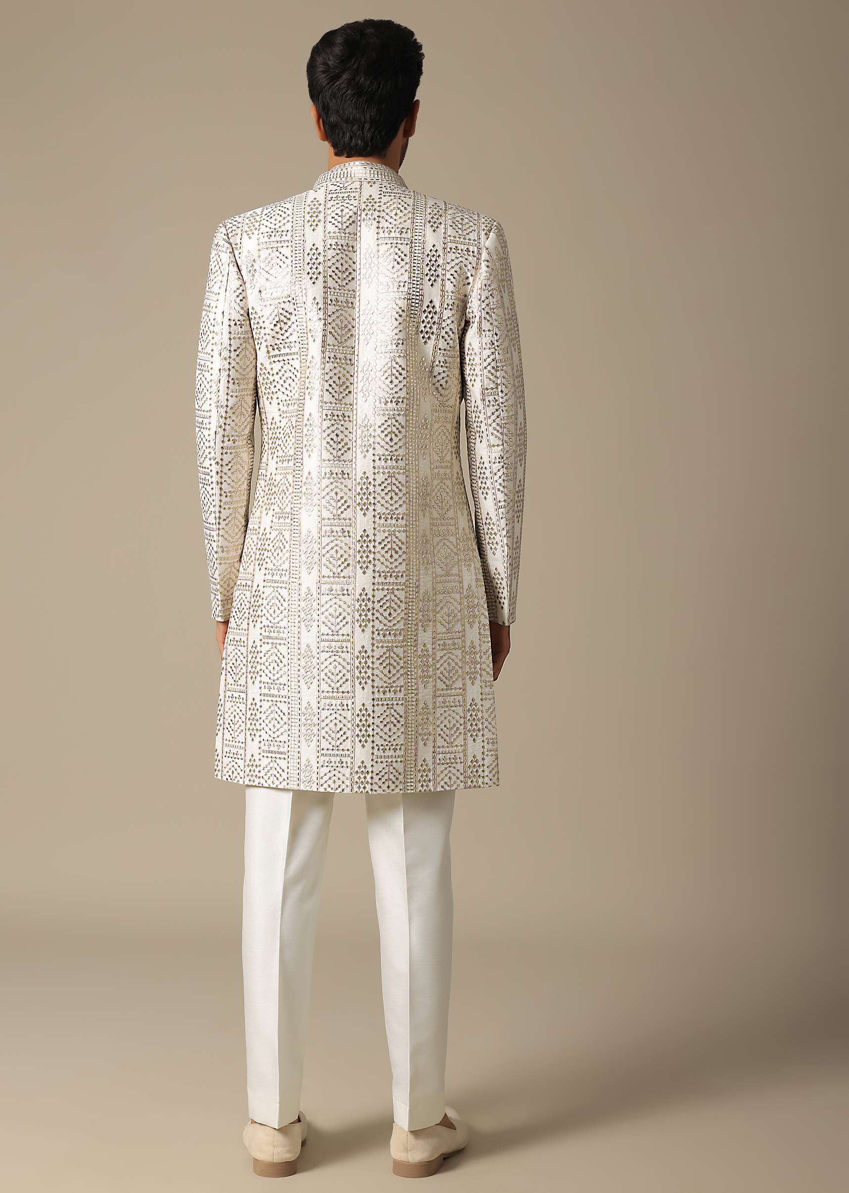 Elegant White Silk Indowestern Set