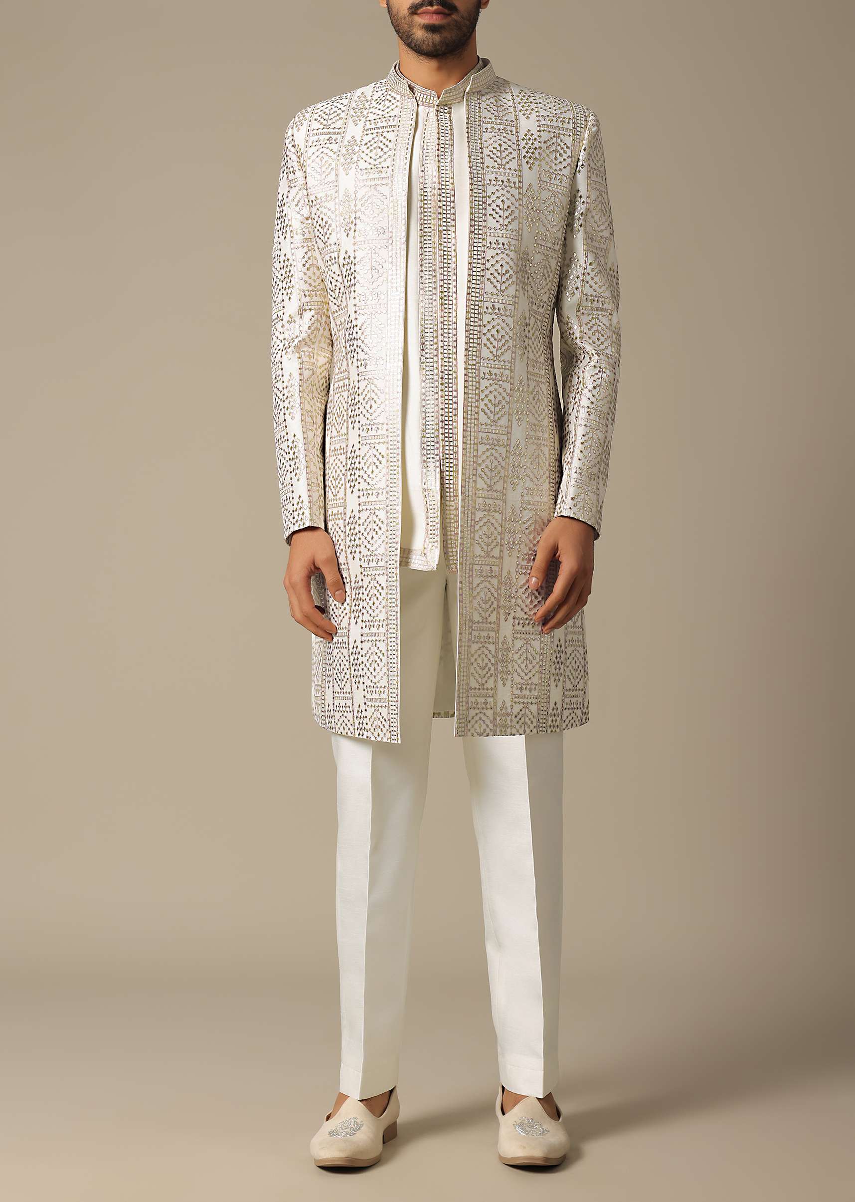 Elegant White Silk Indowestern Set