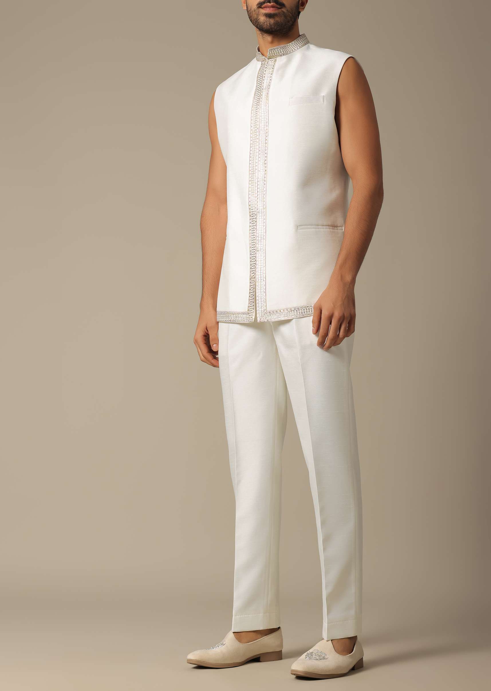 Elegant White Silk Indowestern Set