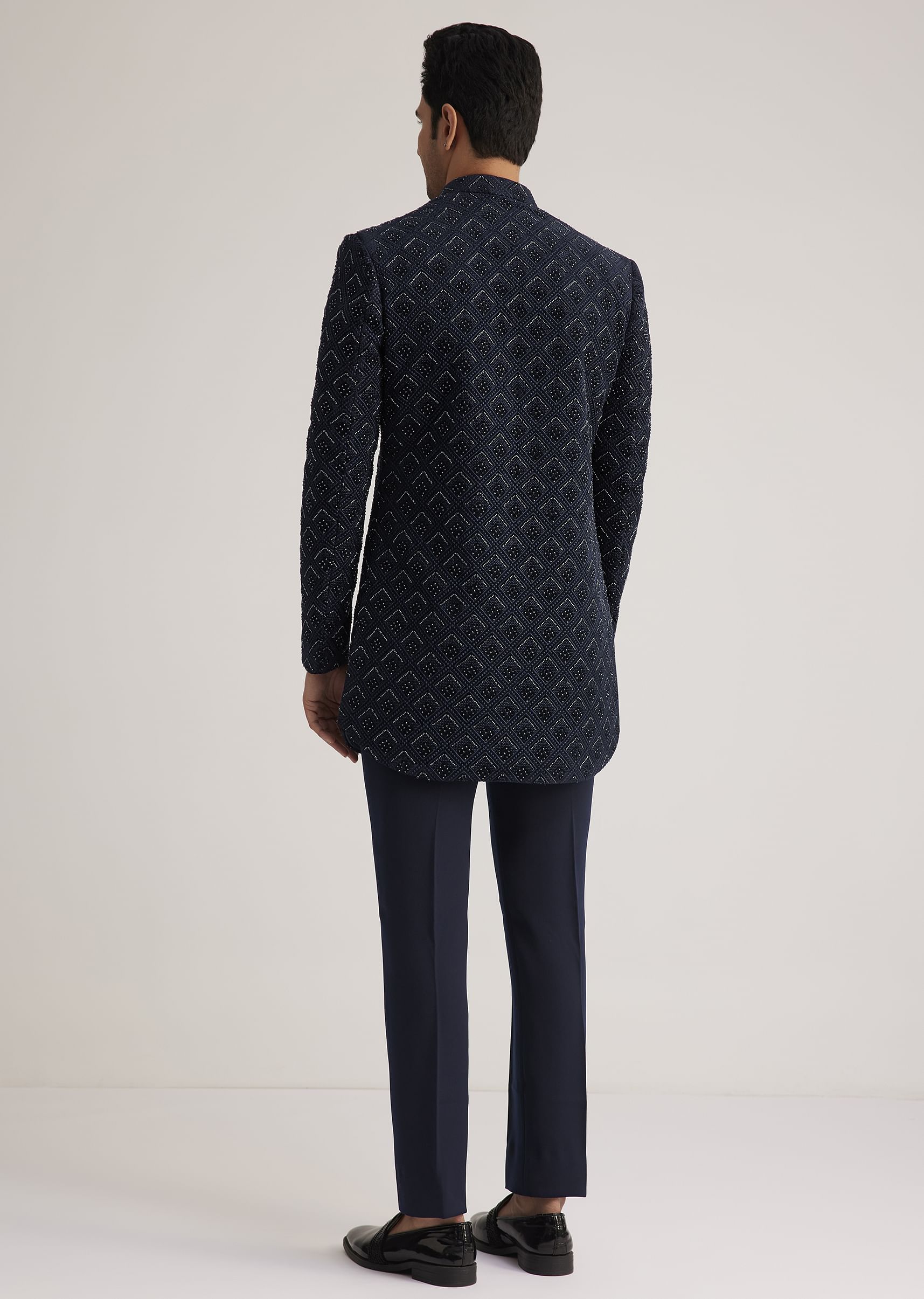 Prussian Blue Sherwani Set With Stone Work Detailing