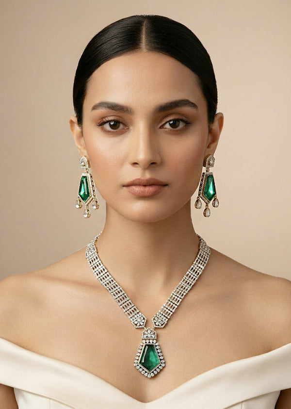 Emerald Drop Kundan Necklace Set