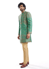 Forest Green Resham Groomsman Sherwani