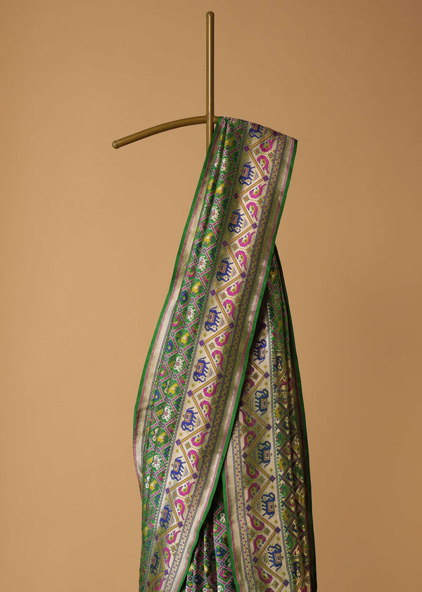 Forest Green Banarasi Patola Saree With Resham In Katan Silk