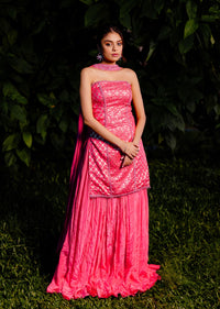 Fuschia Pink Kurta Palazzo Suit With Choker Dupatta