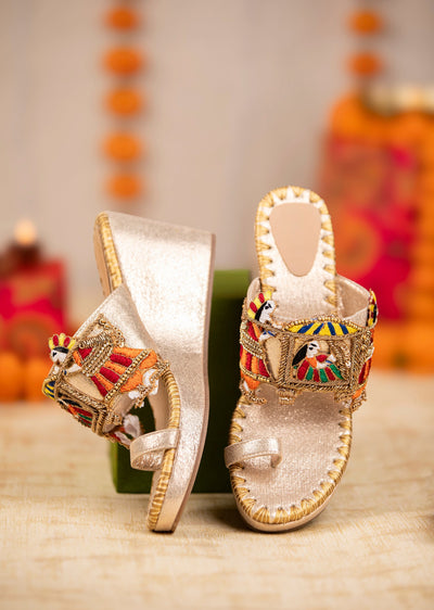 Gold Antique Coin Embellished Tassel Wedges