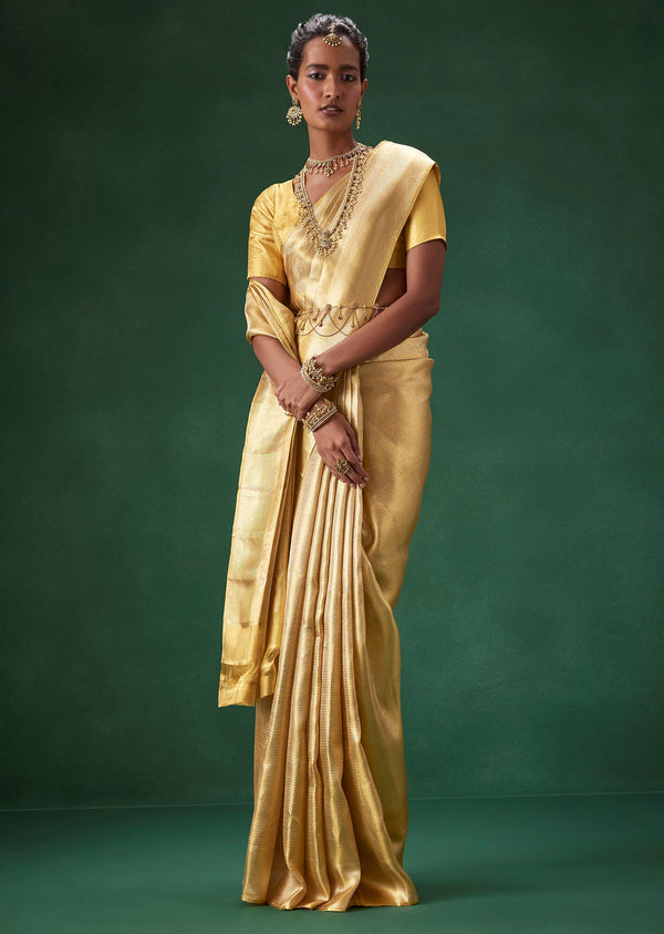 Gold Bridal Kanjivaram Zari Weave Saree with Unstitched Blouse