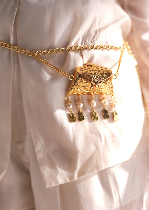 Gold Tone Filigree Charm & Crystal Drop Statement Waist Chain Belt NEW! The Chanel Summer Belt you need this season. A gold-tone  main image 4