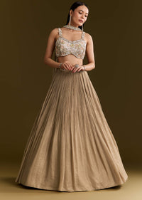 Gold French Tissue Lehenga With Sequins And Choker Dupatta