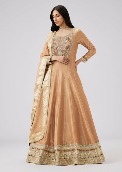 Gold Heavy Embroidered Anarkali Suit Set
