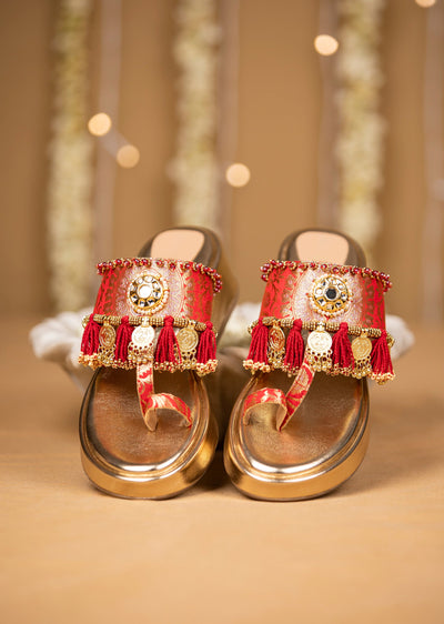 Gold Mirror and Coin Embellished Wedges