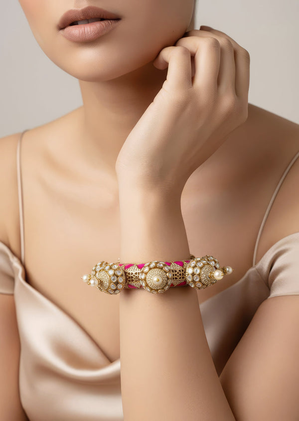 Gold Plated Pink Kundan Polki Kada