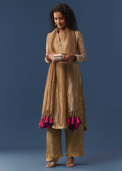 Gold Resham Work Kurta Set