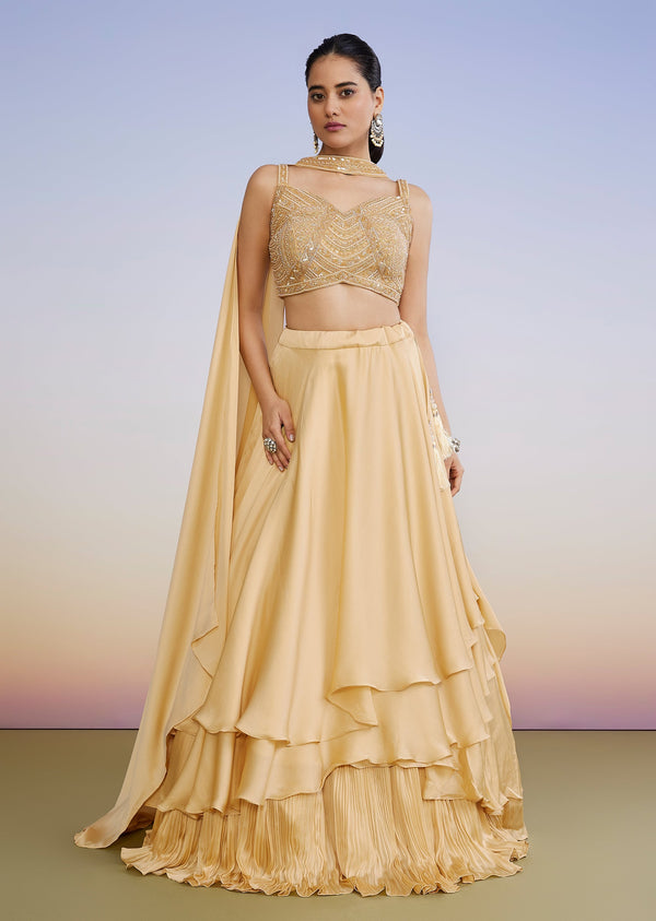 Gold Tiered Ruffle Lehenga
