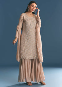 Gold Tissue Kurta Sharara Set With Beads And Sequins Work