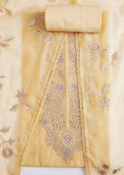 Gold Yoke Embroidered Dress Material Set