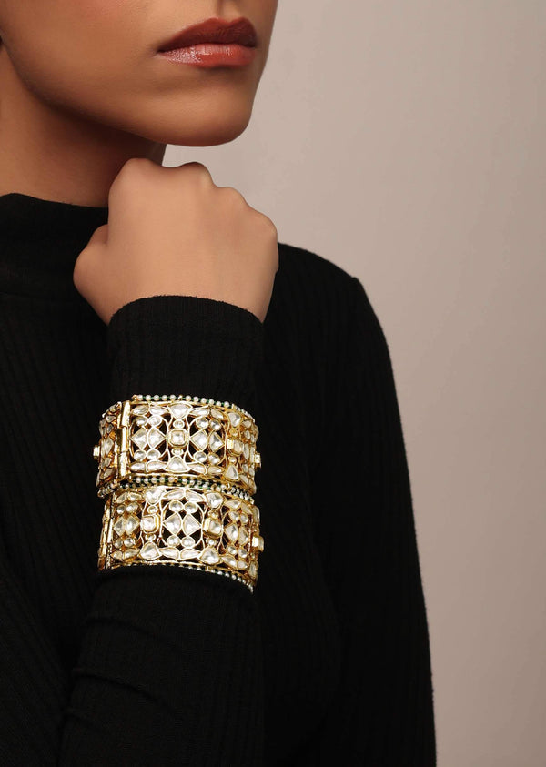 Gold Finish Kundan Kadas With Synthetic Stones