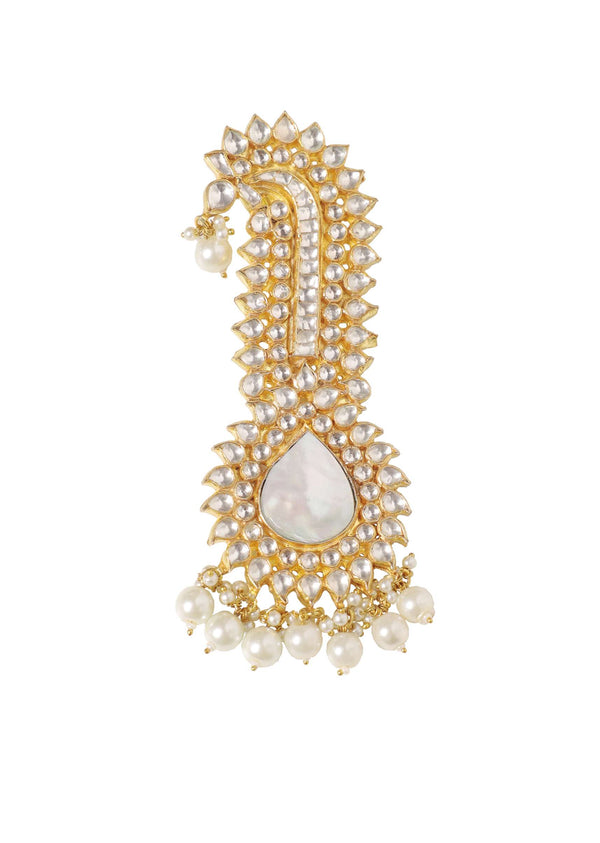 Gold Finish Kundan Kalgi In Mix Metal With A White Stone