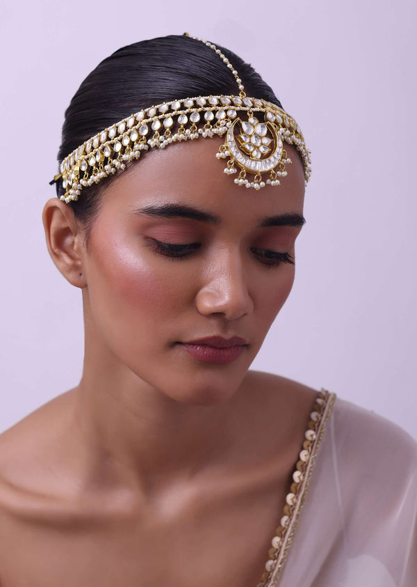 Gold Finish Kundan Mathapatti Adorned With Pearls