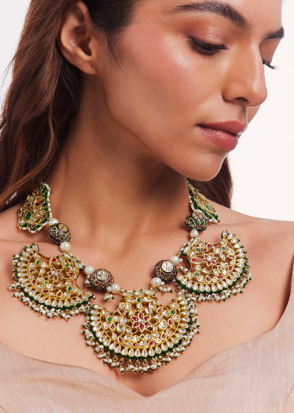 Gold Plated Beads Studded Choker Necklace