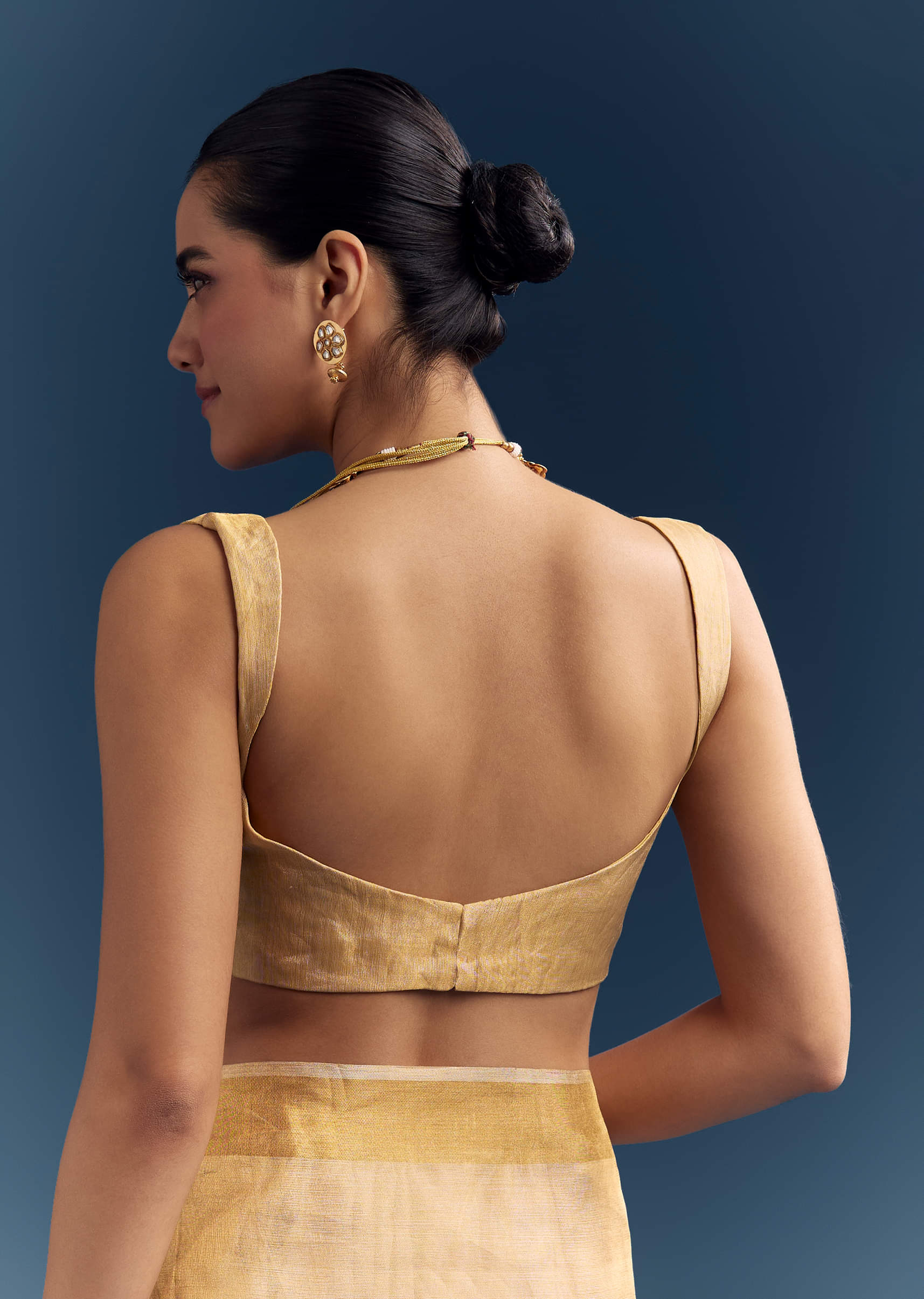 Gold Tissue Organza Woven Saree With Golden Zari Work