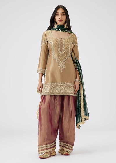 Golden Colorblock Tossue Patiala Suit Set