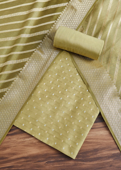 Green Chanderi Unstitched Suit With Dupatta