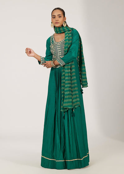 Green Dola Silk Zardpsi Embroidered Anarkali Wth Dupatta