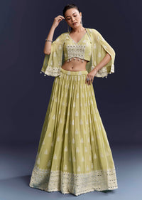 Green Georgette Bridesmaid Lehenga With Sequins And Thread Work