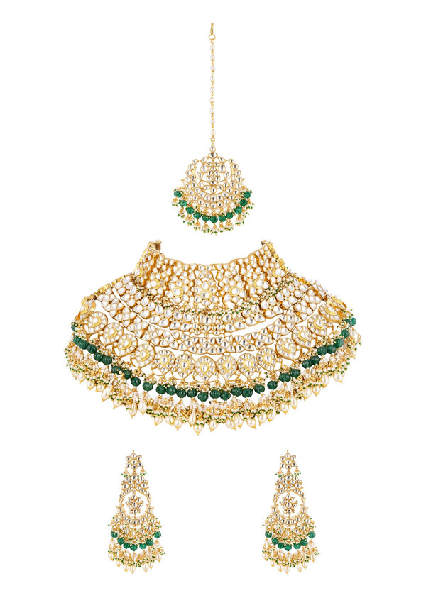 Green Gold Necklace Set With Intricate Kundan Detail