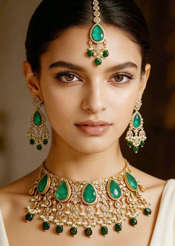 Green Gold Wedding Necklace Set