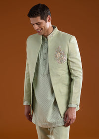 Green Matka silk and Embroidered Jodhpuri Kurta Sets