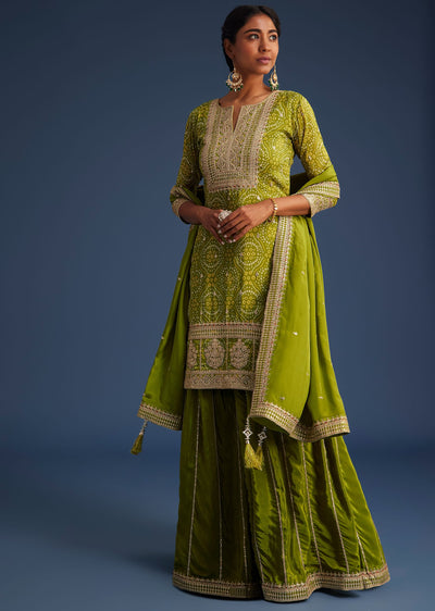 Green Organza Bandhani Print Palazzo Set