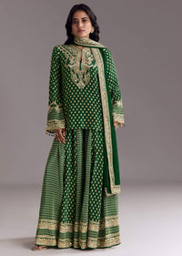 Green Printed Crepe Palazzo Set With Dupatta