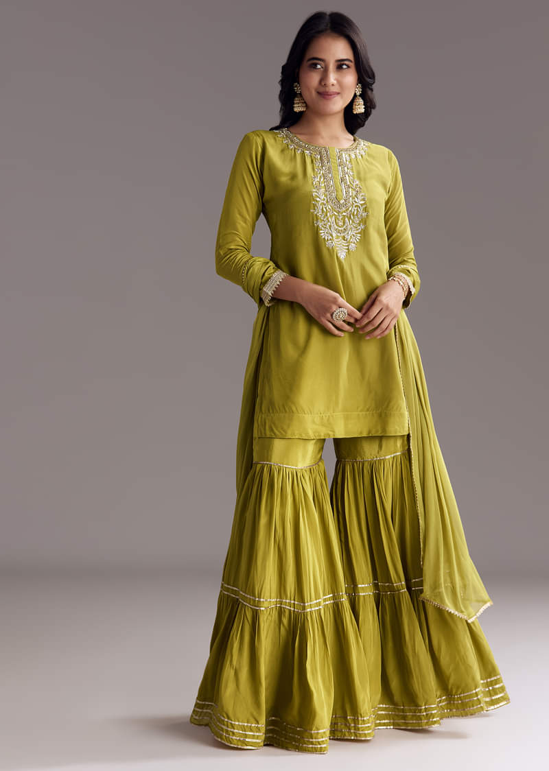 Green Sharara Set With Zardosi And Sequins Work