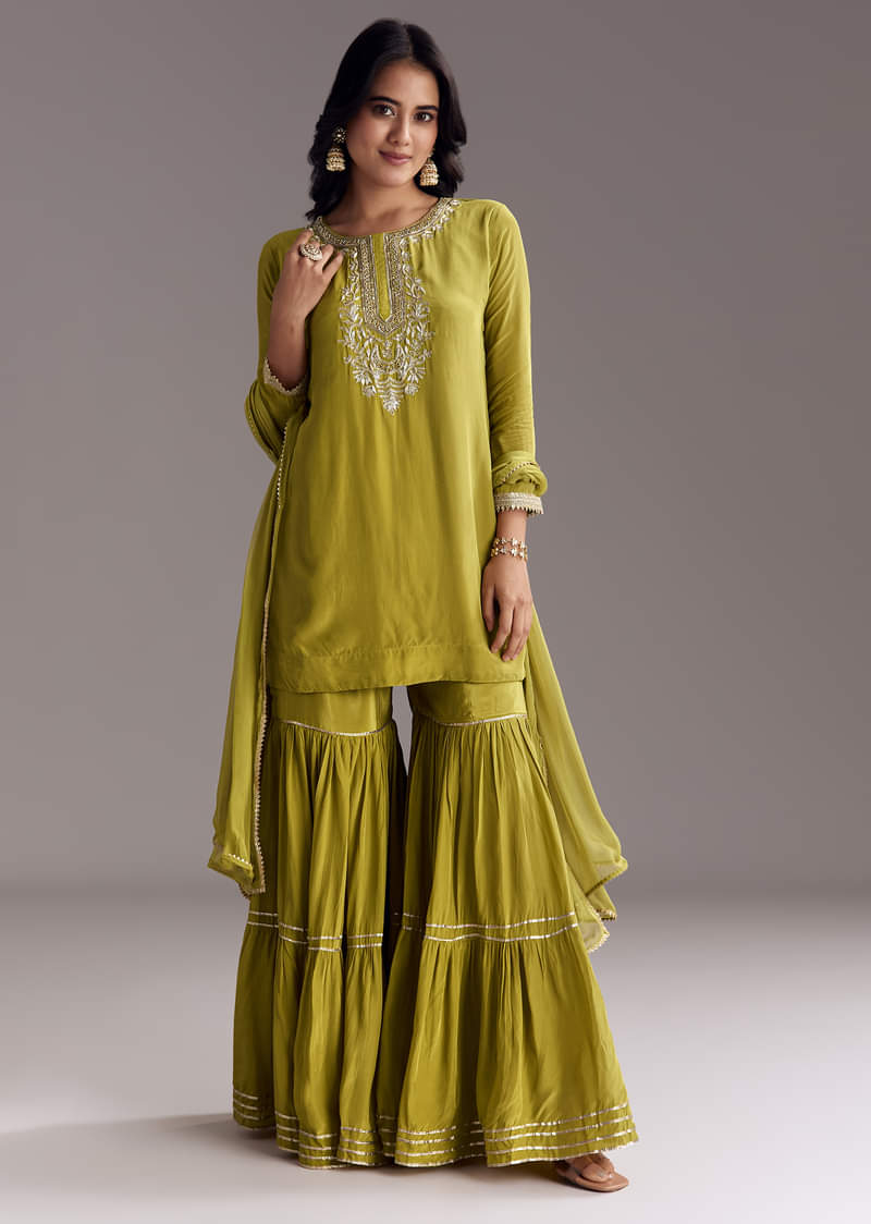 Green Sharara Set With Zardosi And Sequins Work