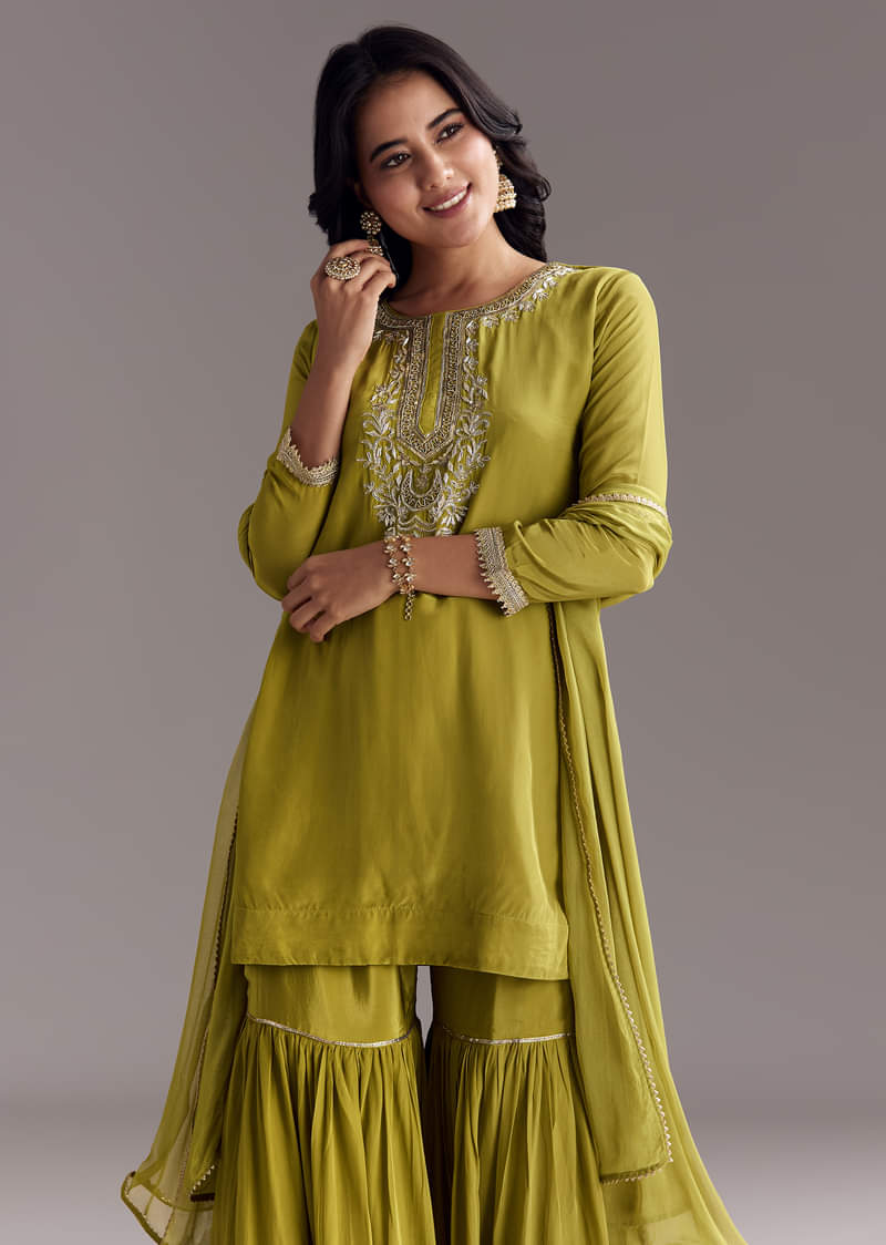 Green Sharara Set With Zardosi And Sequins Work