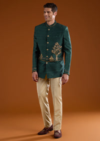 Green Silk Jodhpuri Set with Zari Embroidery