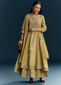 Green Silk Printed Anarkali Suit With Resham Work