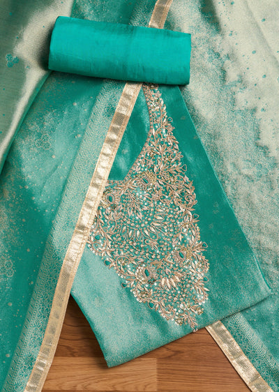 Green Tissue Unstitched Suit Set with Dupatta