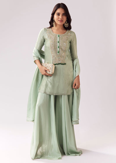 Green Zardozi Palazzo Suit