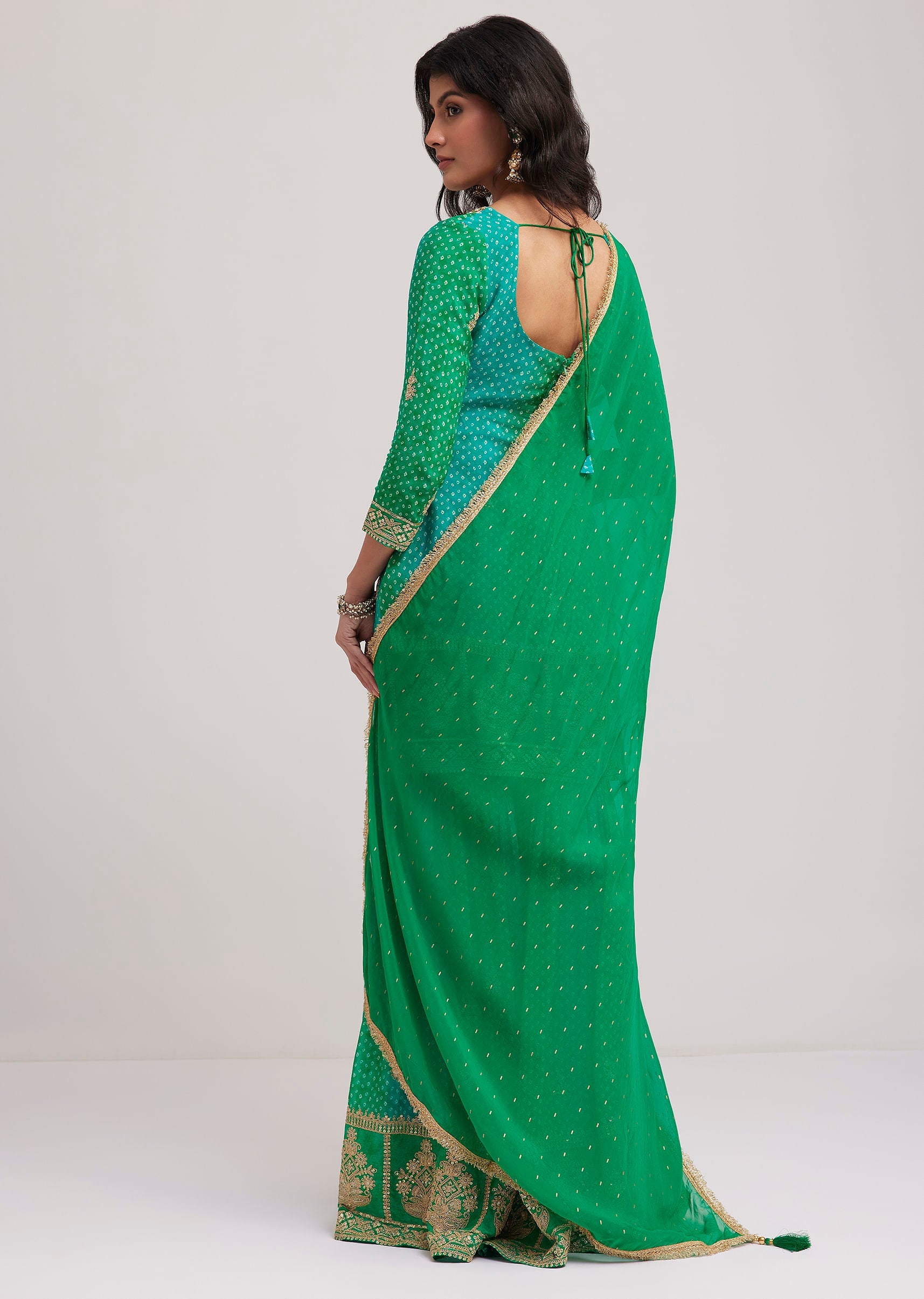 Green Chinon Bandhani Sharara Set