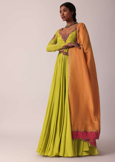 Green Embroidered Anarkali With Dupatta