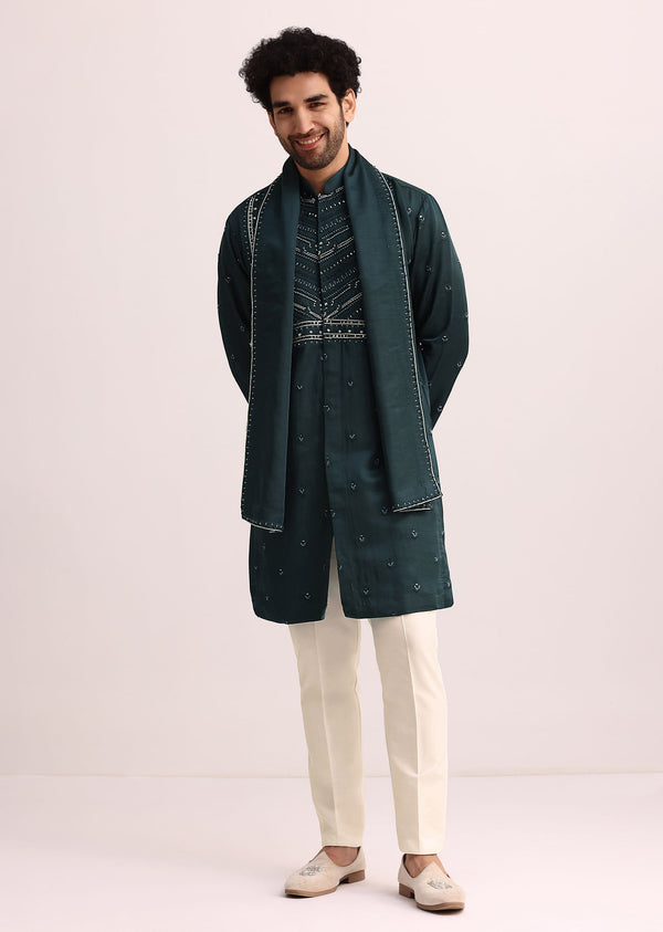Green Mirror Embellished Kurta Set With Dupatta