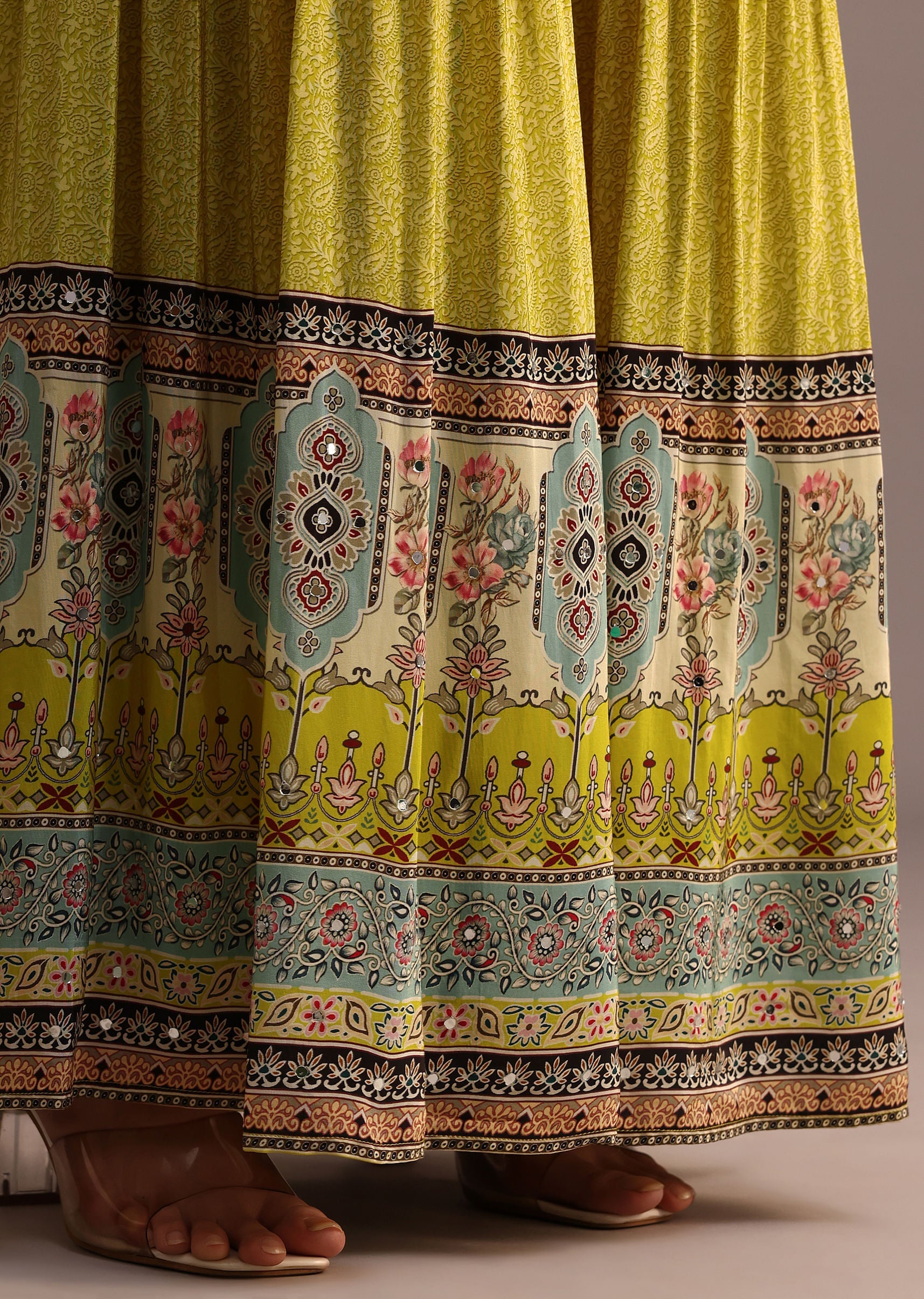 Green Printed Sharara Set With Chiffon Dupatta