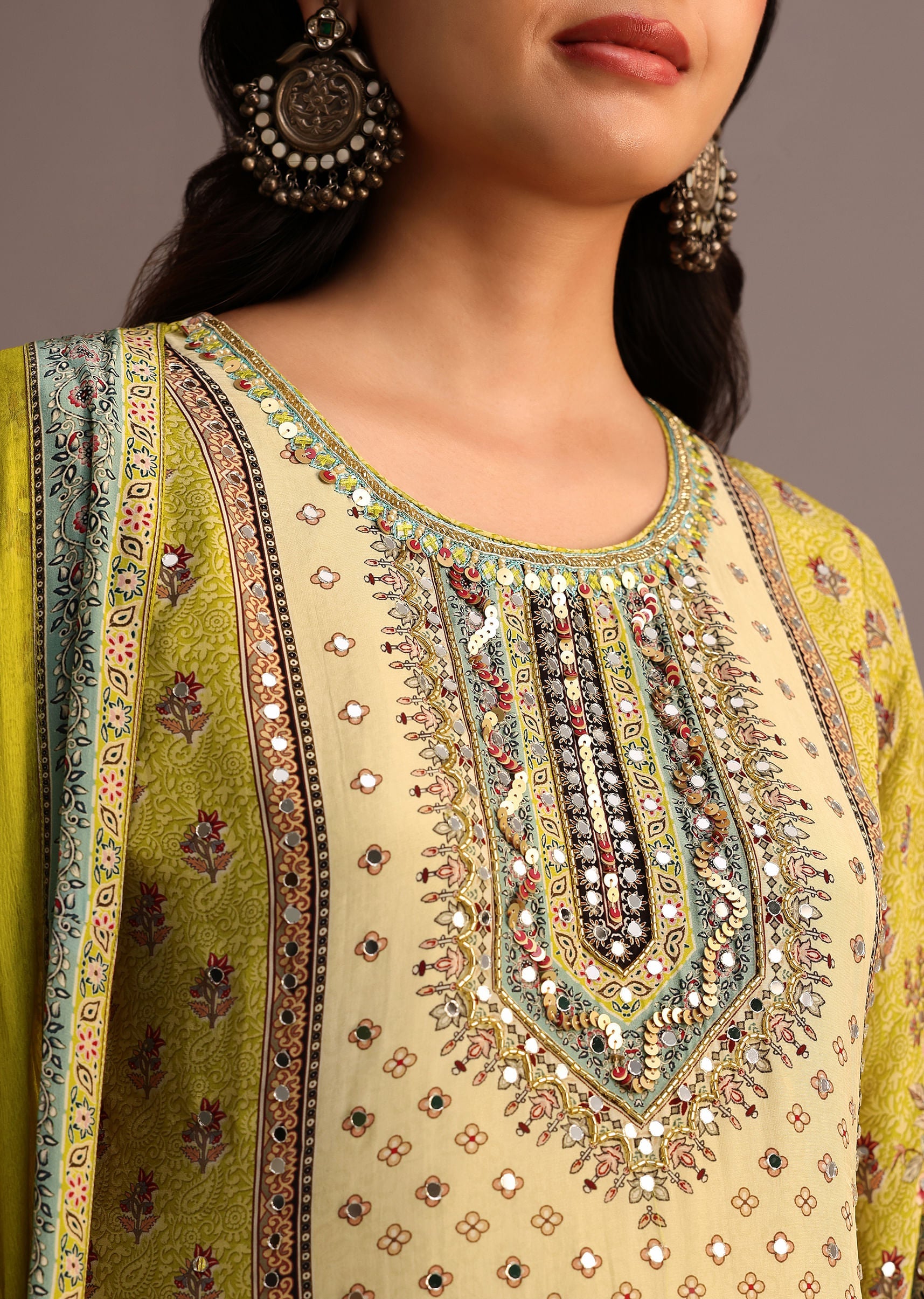 Green Printed Sharara Set With Chiffon Dupatta