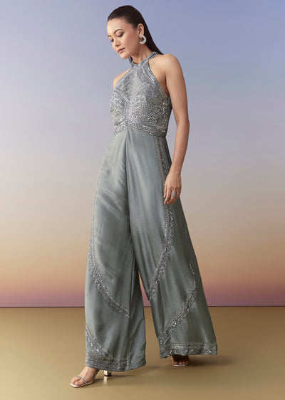Grey Cutdana Embellished Jumpsuit