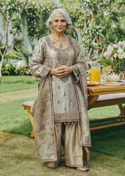 Grey French Knot Khinkhwab Patiala Suit Set